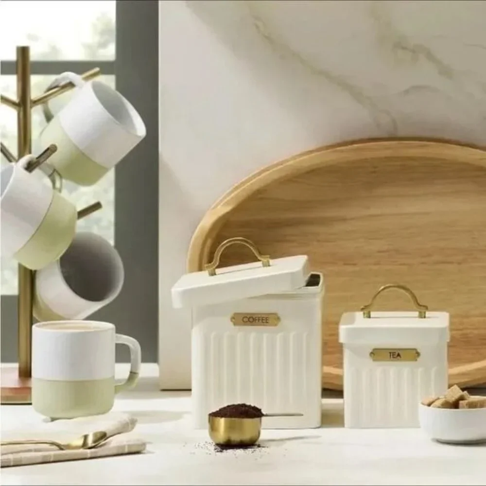 Metal Coffee Tin with Scooper Cream/Brass‎ - Hearth & Hand Magnolia, Target